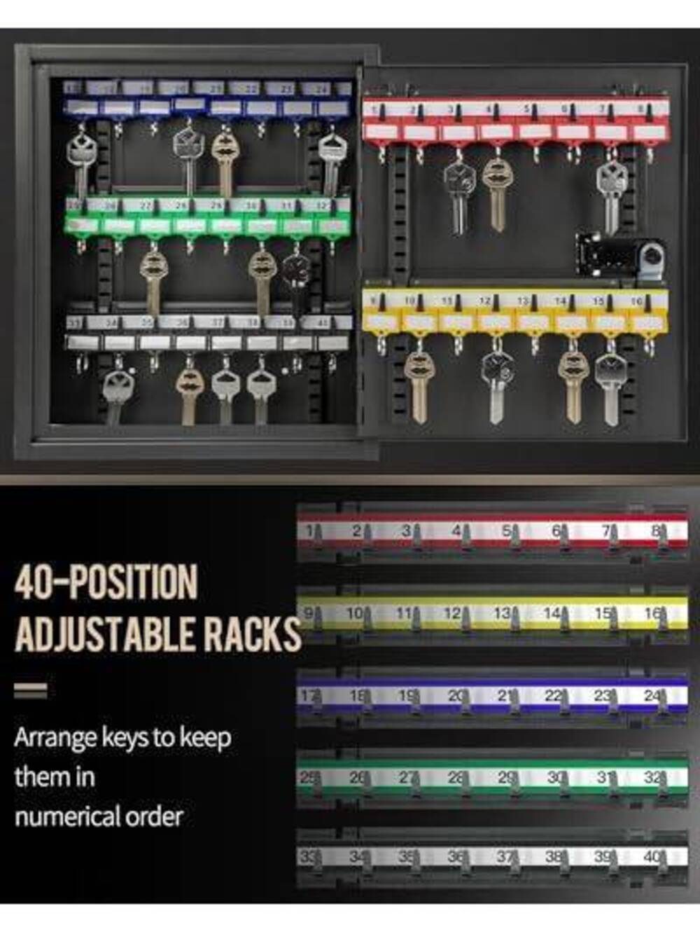 40 Position Key Cabinet with Combination Lock & Adjustable Racks - Picture 5 of 7
